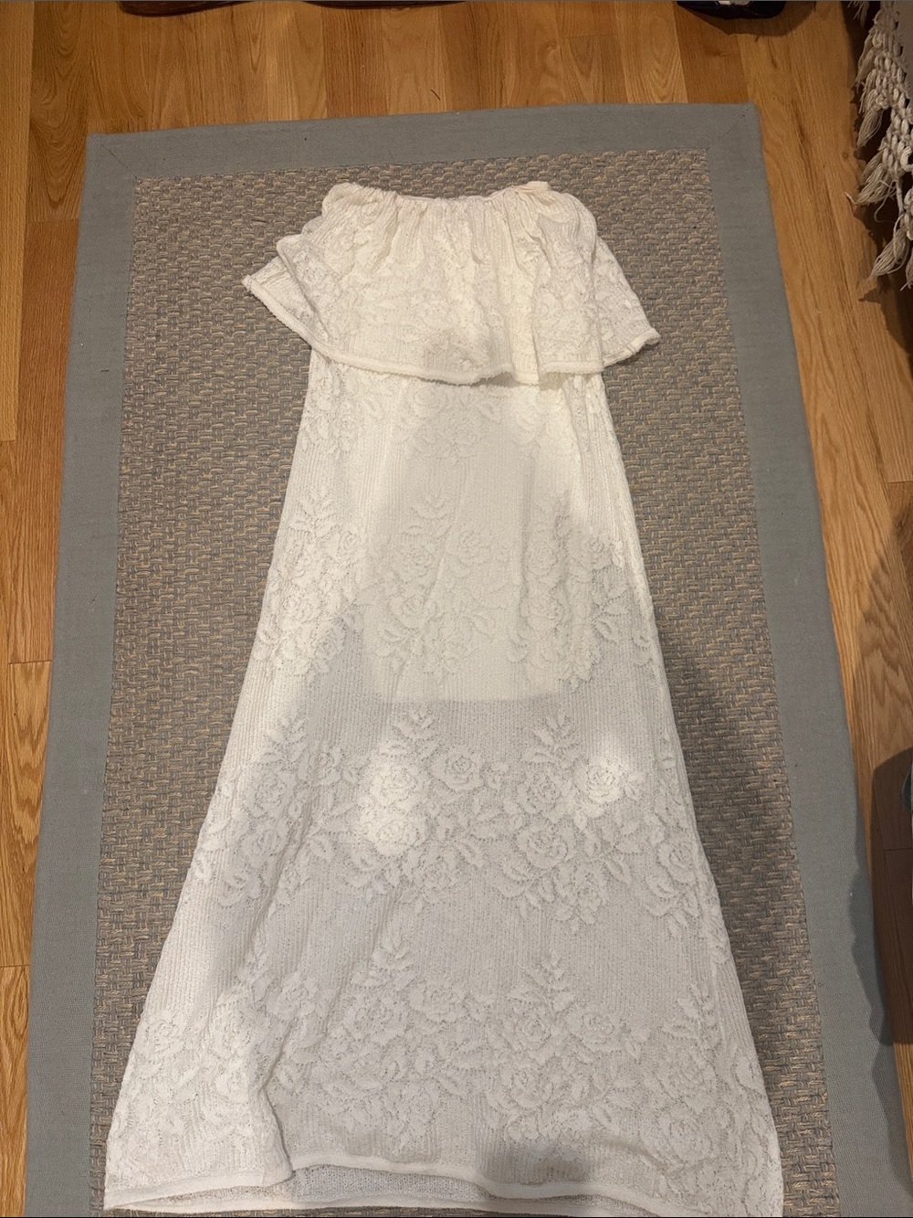 Zara White Lace Maxi Dress Over the Shoulder